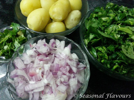 Ingredients for making potatoes with fenugreek leaves sabzi recipe