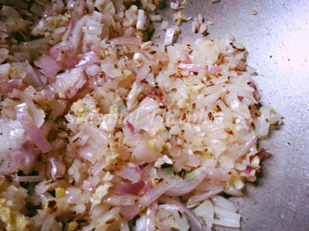 Fry chopped onions for alu methi recipe