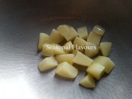 Fry diced potatoes for cabbage curry recipe