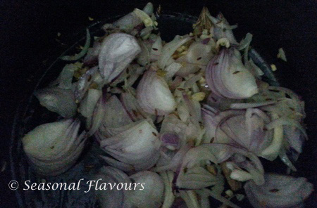 Saute onions, ginger-garlic for yellow peas curry