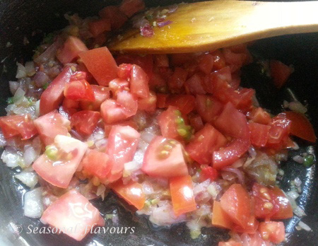 Cook the tomatoes for Pav Bhaji Masala Recipe