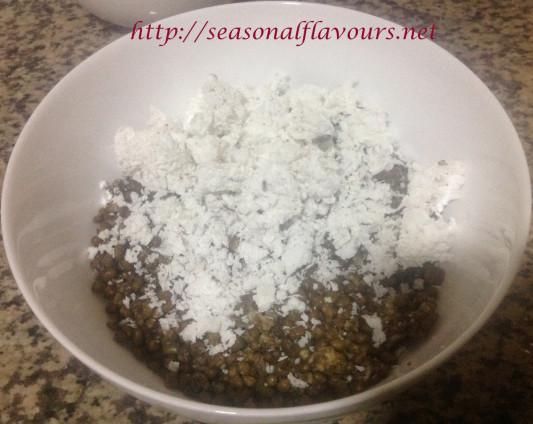 Add grated coconut to green gram