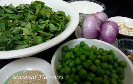 Fenugreek Leaves and Green Peas Curry Ingredients