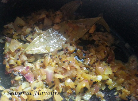 Saute whole garam masala, mustard, jeera, onions for chicken Nilgiri
