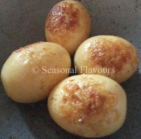Fry eggs for egg curry preparation