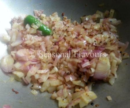 Saute onions for Bengali prawn curry