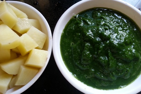 Ingredients for potato spinach curry