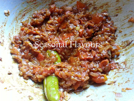 Add dry spices to the tomato-onion base