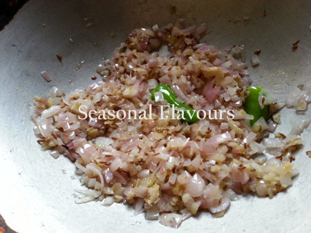 Saute onions and green chilli for Indian dal