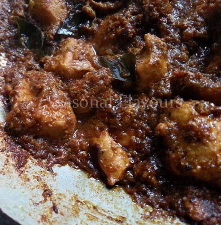 Cook chicken for authentic chicken ghee roast