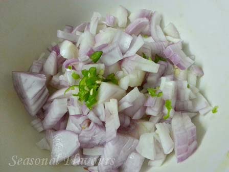 Chopped onions and chillies for aloo chaat