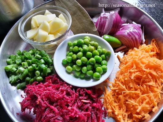 Chop veggies for mix veg pulao