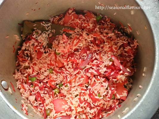 Add soaked and drained rice for Andhra Mix Veg Rice