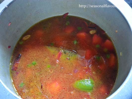 Add water, salt and turmeric for veg pulao recipe