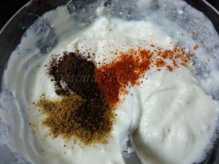Add spices to boondi dahi raita