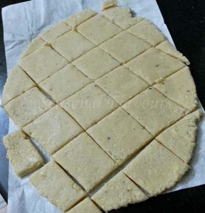 cut the rolled out dough into barfi pieces