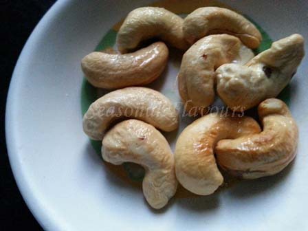 Fry cashews for Kothamalli Sadam Recipe