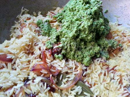 Mix in masala with rice for Coriander leaves rice