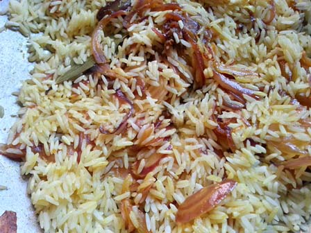 Mix in rice for Kothimira Rice Recipe