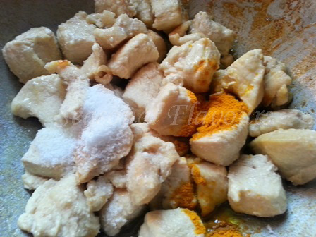 Add salt and haldi for Andhra chicken curry