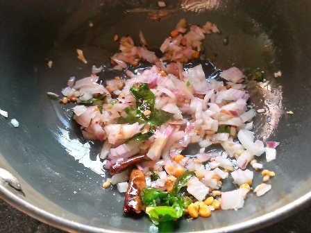 Fry onions for idly fry upma