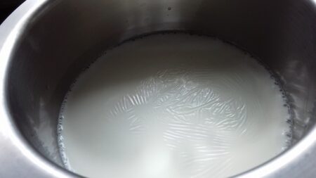 Simmer milk for Sitafal Payesh