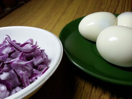 Chopped onions for egg mash