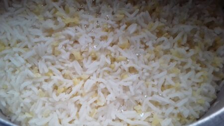 Cooked rice and moong dal for Tamil breakfast recipe