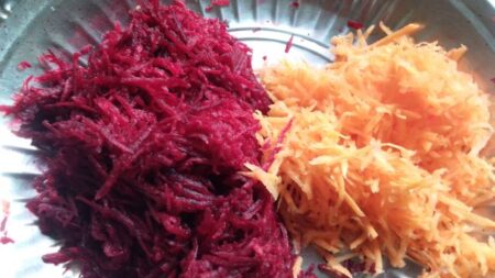 Grated beet and carrot for salad