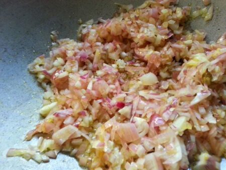 Fry onions for murgir curry