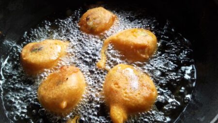 Deep fry the potato balls to golden brown