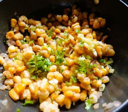 Add spring onions for crispy corn snacks