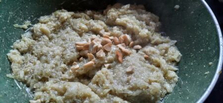 Mix in the cashew nuts for doodhi halwa