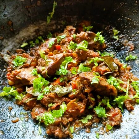 Garnish with chicken liver masala fry with coriander leaves