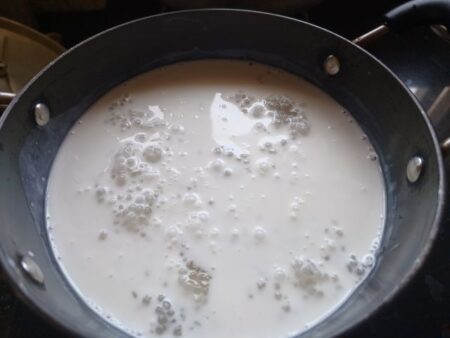 Cooked Sago added to Coconut Cream