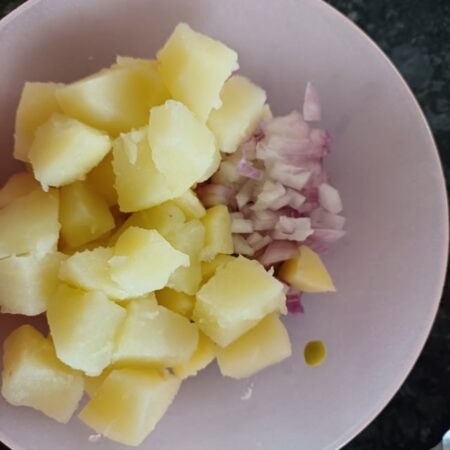 Cubed potatoes for Polish veggie salad