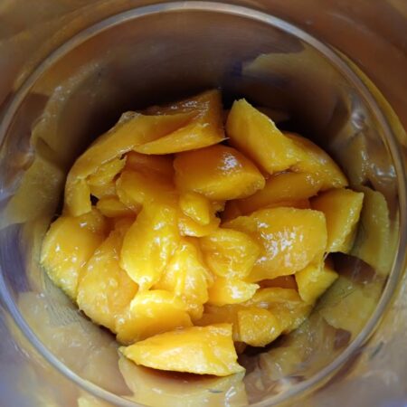 Mango cubes in mixie
