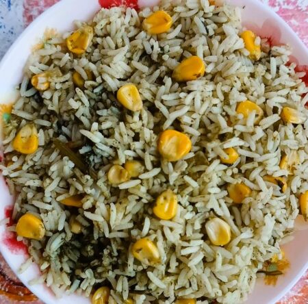 Palak Pulao cooked