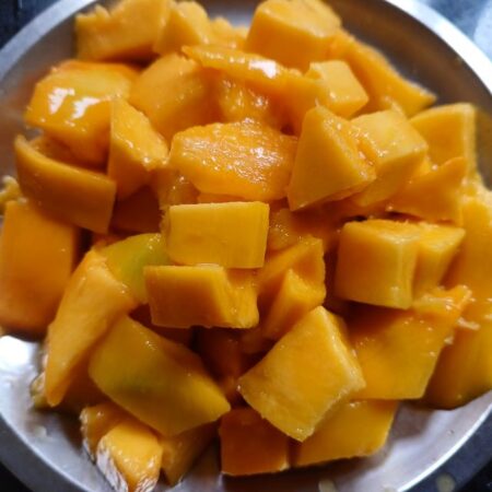 Mango cubes for Indian dessert recipe