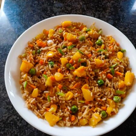 Sweet and Savoury Pineapple fried rice vegetarian recipe