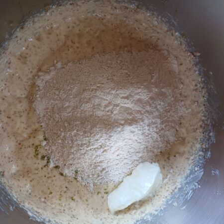 Add curd to bread batter