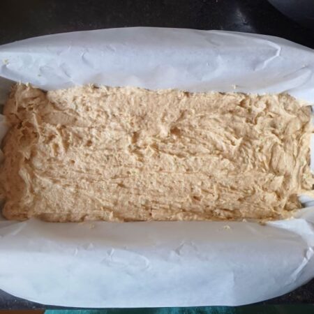 Pour Mosambi bread batter into loaf pan