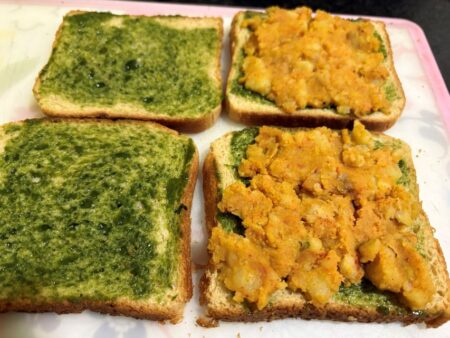 Spread potato mixture on bread slices