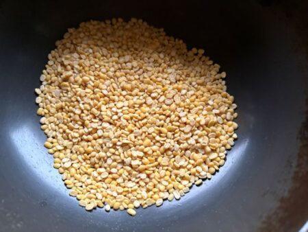 Dry roast moong dal for pongal 