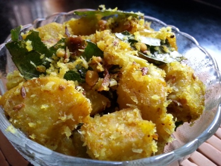 Raw Banana Fry – Andhra Aratikaya Kobbari Kura