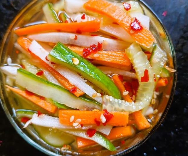 Pickled Vegetables Sweet and Spicy | Crunchy Refrigerator Pickles